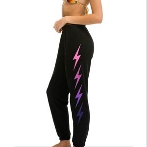 Aviator nation purple bolt sweatpants black medium